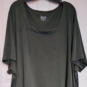 Denim& Co. Olive Green Square Neckline Cotton Tee Shirt-5X- EUC